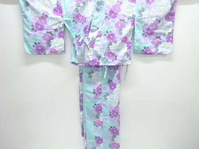 Red Plum Two-part yukata with peony and chrysanthemum pattern